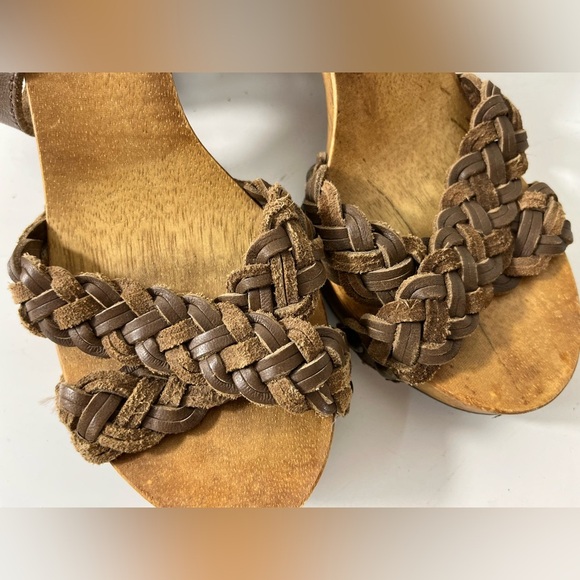 Zara Braided Leather Strap Heeled Sandals Eur Size 37 Womens Brown - Picture 6 of 9
